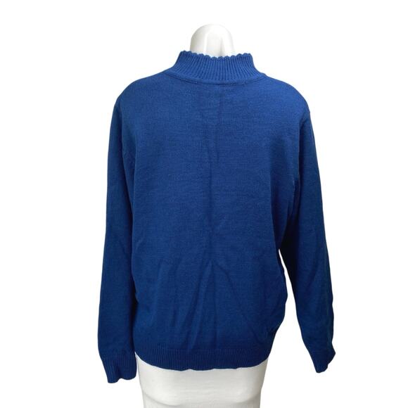 Salon Studio Womens Blue Long Sleeve Turtleneck Floral Cable Knit Sweater Top XL - Picture 2 of 3